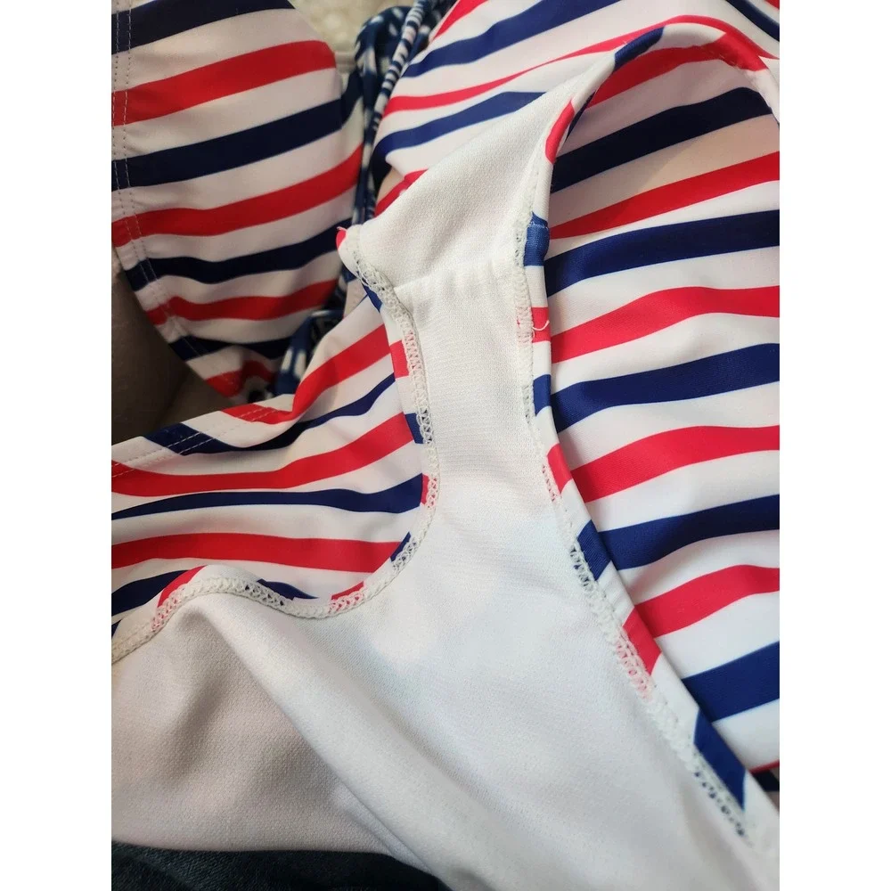Stevie Hender America Striped Halter‎ One Piece Swimsuit Size: M